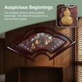 Fan-Shaped Five Blessings Jade Relief Wall Hanging，Chinese Solid Wood Frame Home Decor