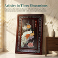 Handmade Peacock Peony Jade Carving Wall Hanging，Chinese Classical Solid Wood Wall Decor
