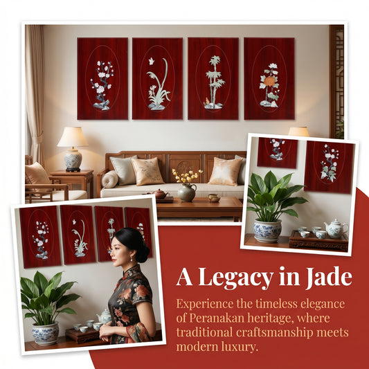 Chinese Classical Four Gentlemen Plum Orchid Bamboo Chrysanthemum Natural Jade Carving Wall Art 4PCS Scroll Painting