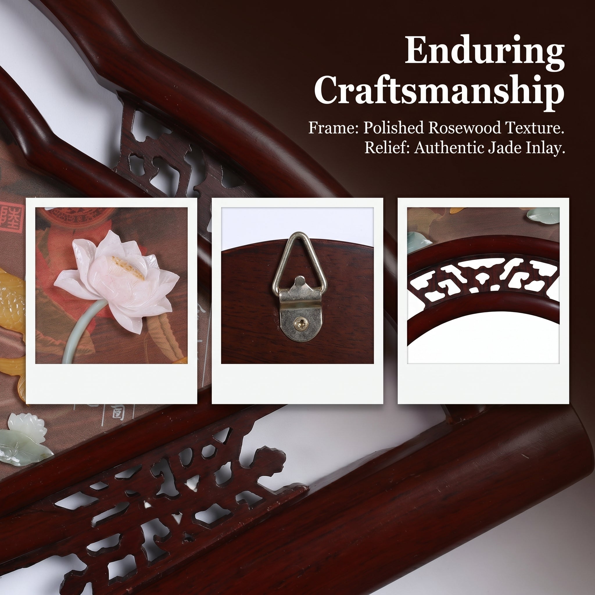 Eyun Chinese Fan-Shaped Abundant Fortune Jade Wall Art，Solid Wood Frame，Dining Room & Tea Room Decor