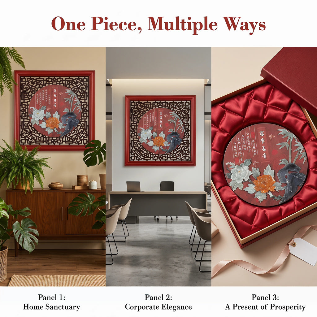 Luxury Eyun "Evergreen Prosperity" Jade Wall Art, Handmade 3D Relief Natural Jade Painting, Solid Wood Framed Chinese Feng Shui Decor