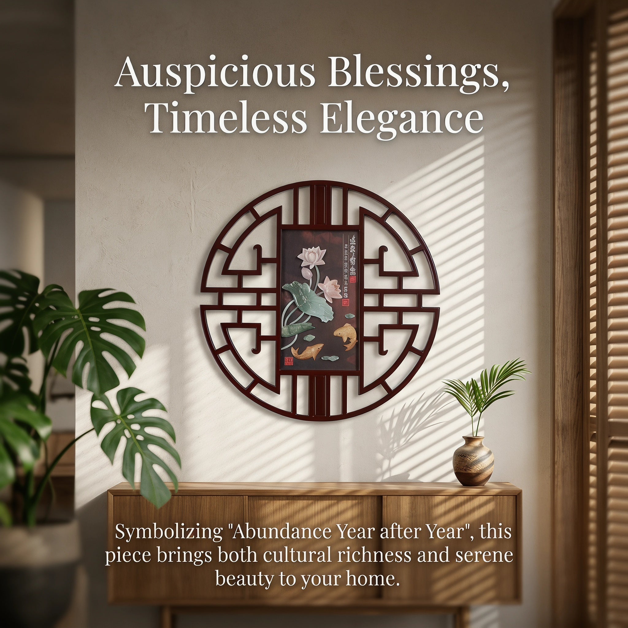 Luxury Eyun Lucky Fish Lotus Jade Wall Art,3D Relief Prosperity Decor