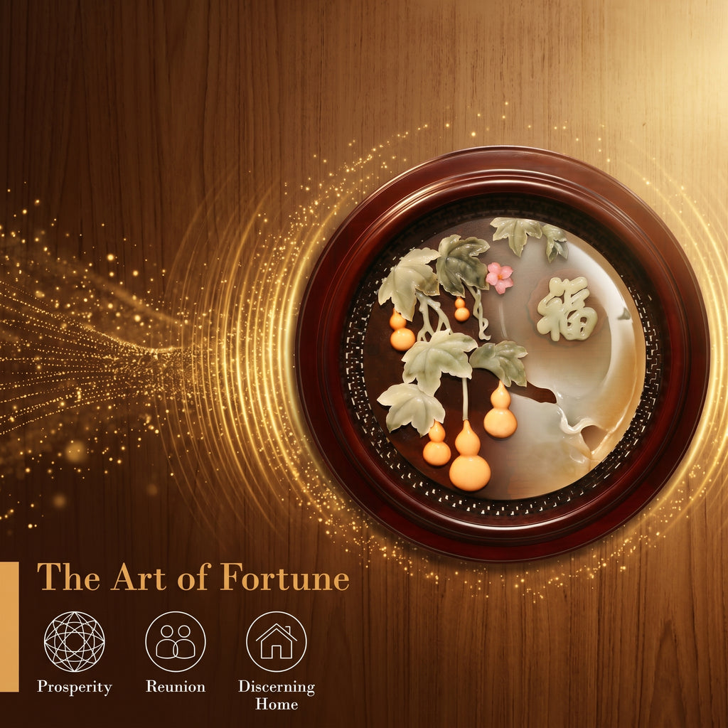 Eyun Chinese 3D Jade Carving Gourd Fu Character Wall Art