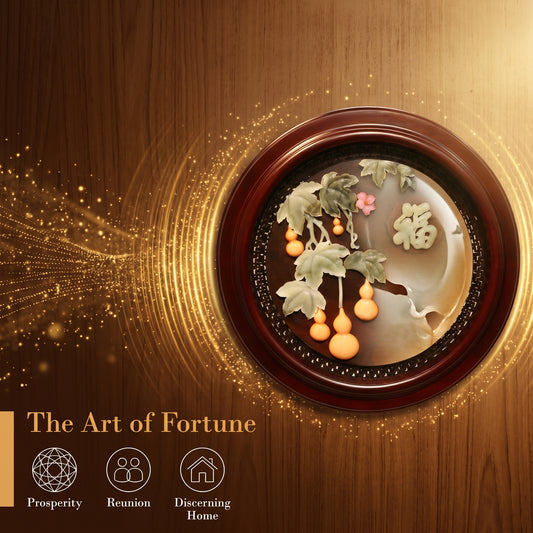 Eyun Chinese 3D Jade Carving Gourd Fu Character Wall Art